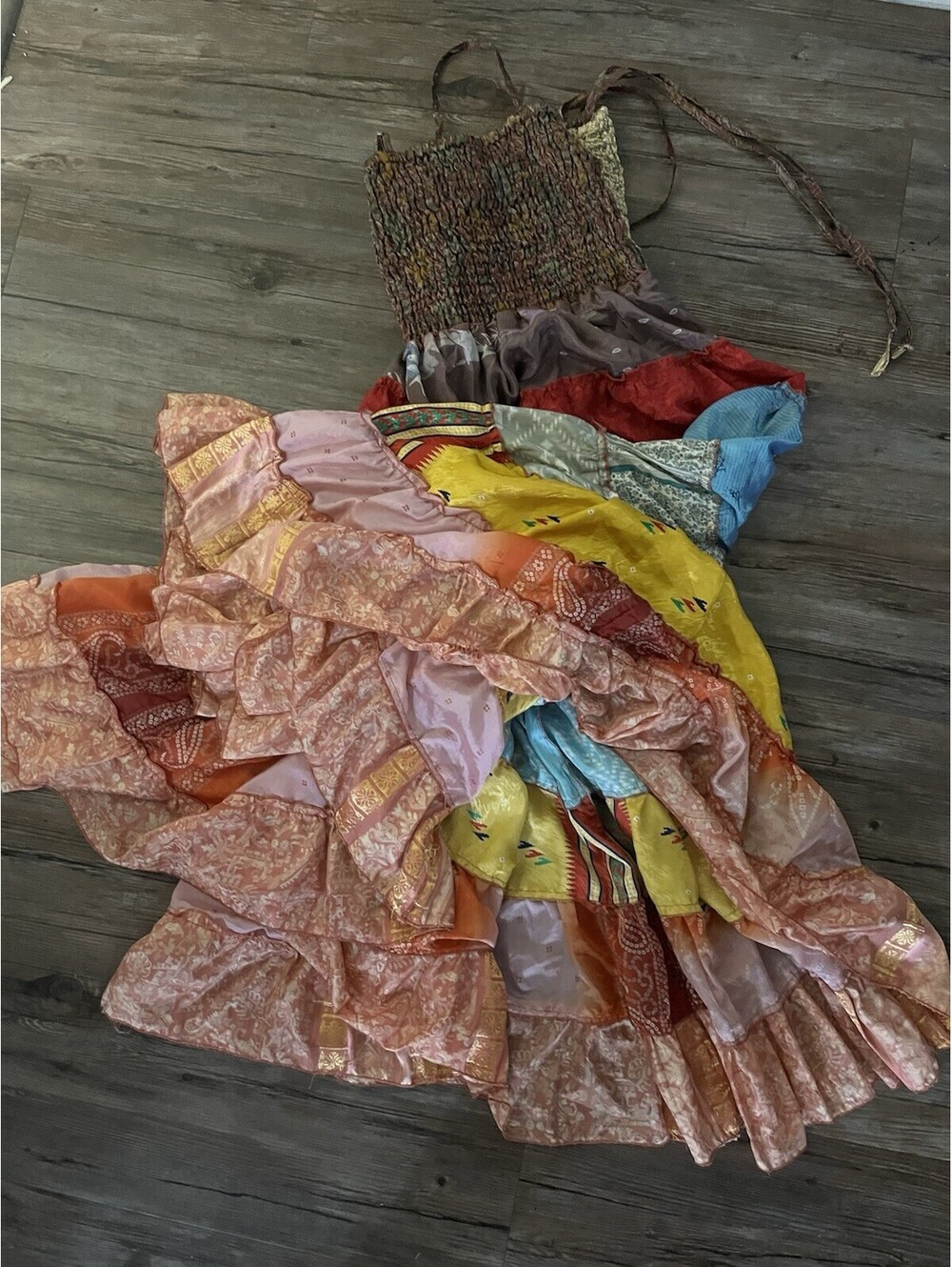 VTG Sans Souci 100% Silk Patchwork Indian Sari Maxi Dress M